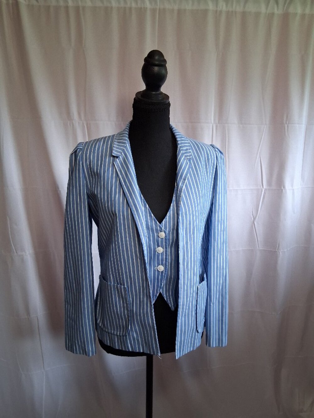 Russ Teen by Russ Girl Vest with Jacket blue with white vertical stripes